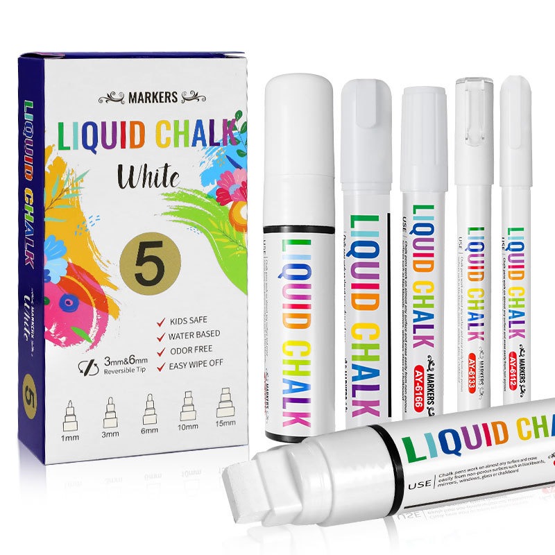 Whiteboard Marker Set - 5pcs/set White Chalk Markers Liquid Chalkboard